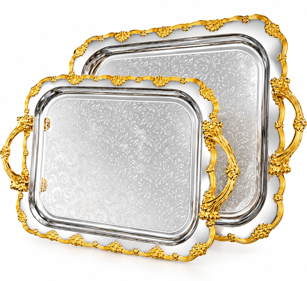 Serviertablett Frühstück Tablett 2-tlg Edelstahl silber Gold