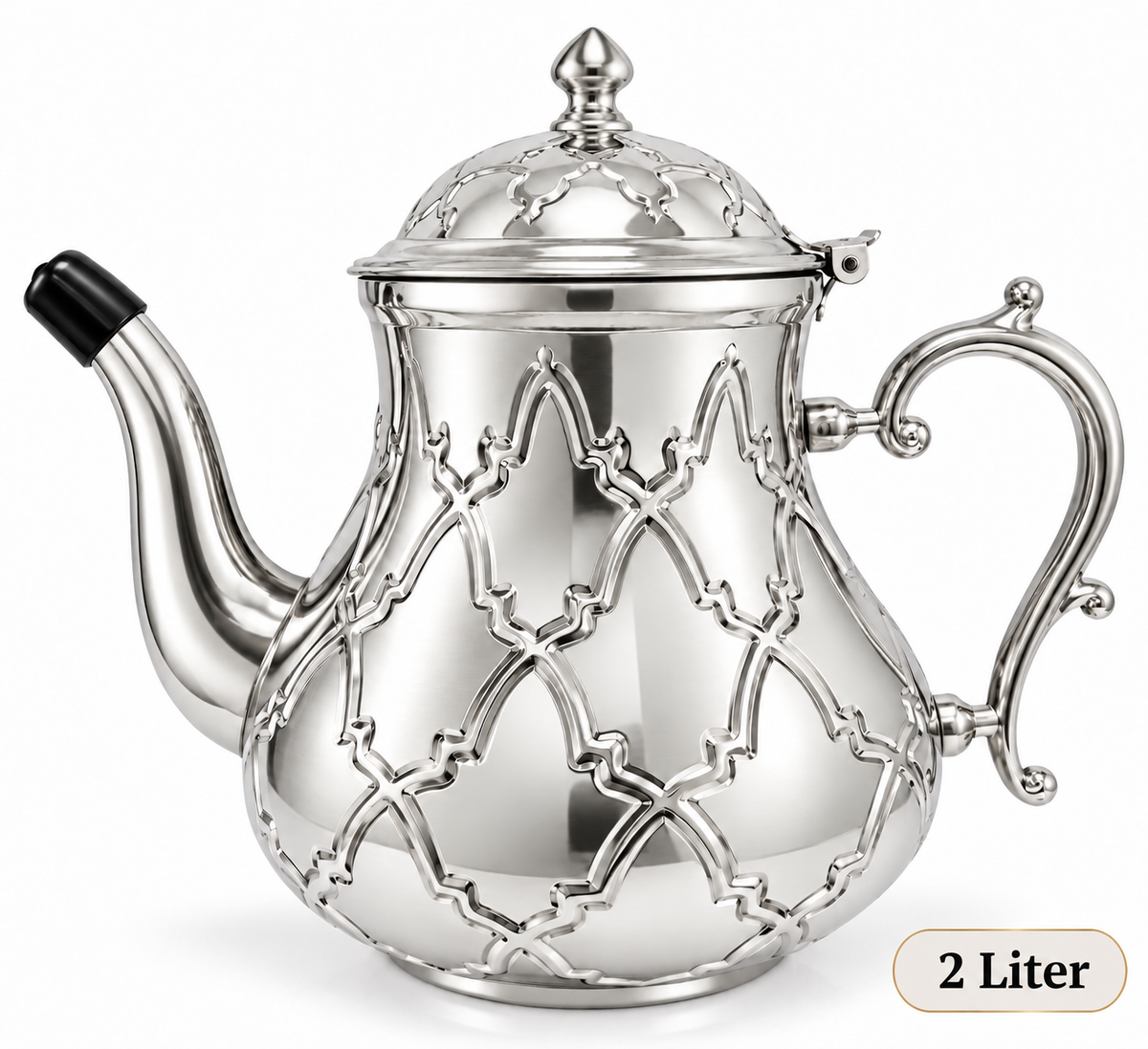Marokkanische Teekanne mit Induktion orientalisch Teekanne Edelstahl silber 2Liter