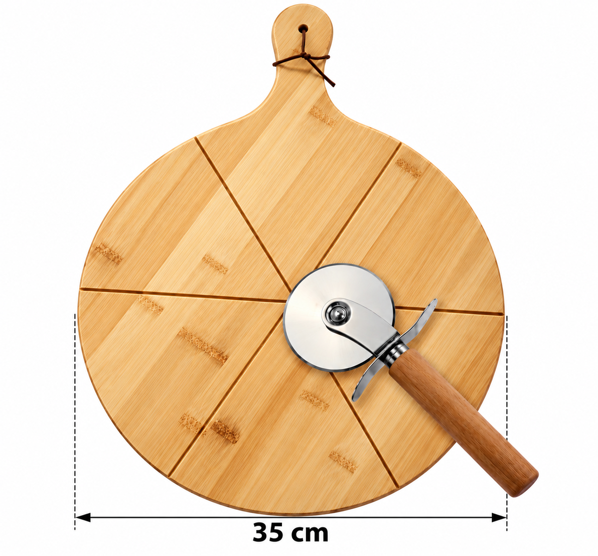 Pizzabrett Serviertablett Pizzaschneidebrett Schneidebrett Bambus rund 35cm