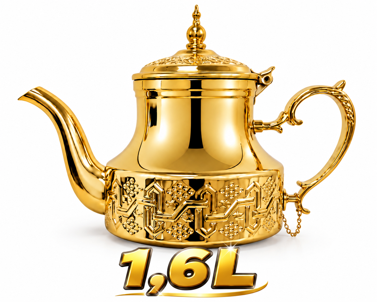 Marokkanische Teekanne Orientalischekanne Gold Edelstahl 1,2L/1,6Liter Induktion geeignet