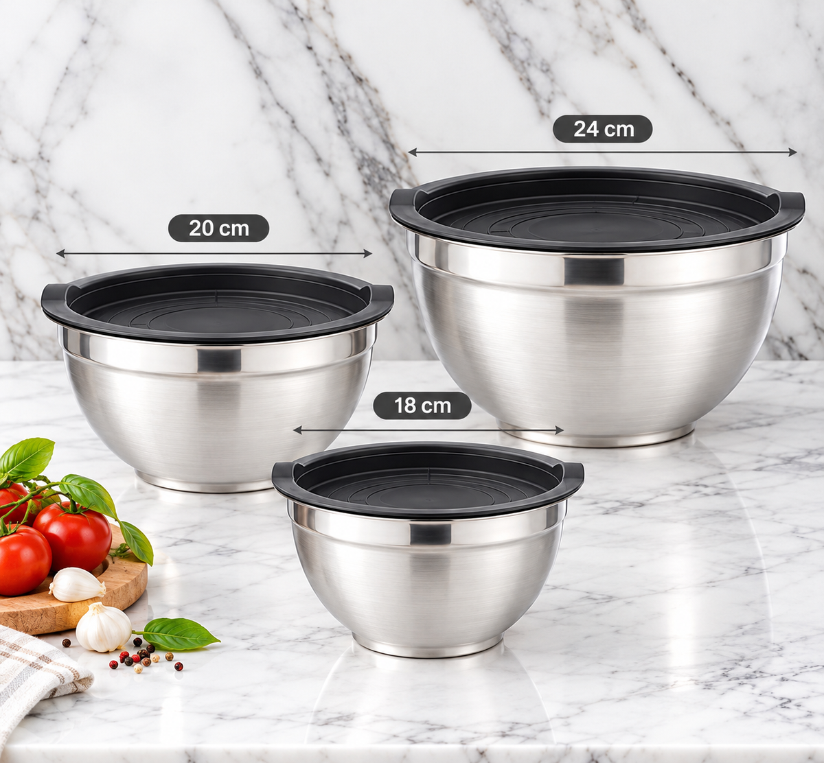Edelstahl Schüssel Set mit Deckel 6-tlg Edelstahlschüssel