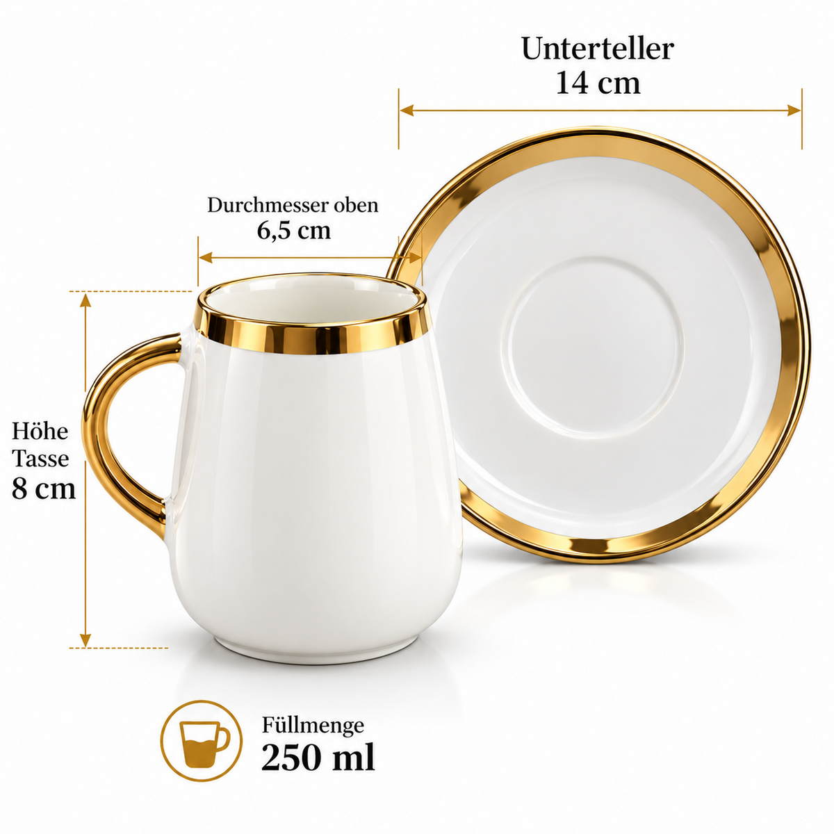 12tlg Kaffee Tassen Tassen Set gold Porzellan Tassen