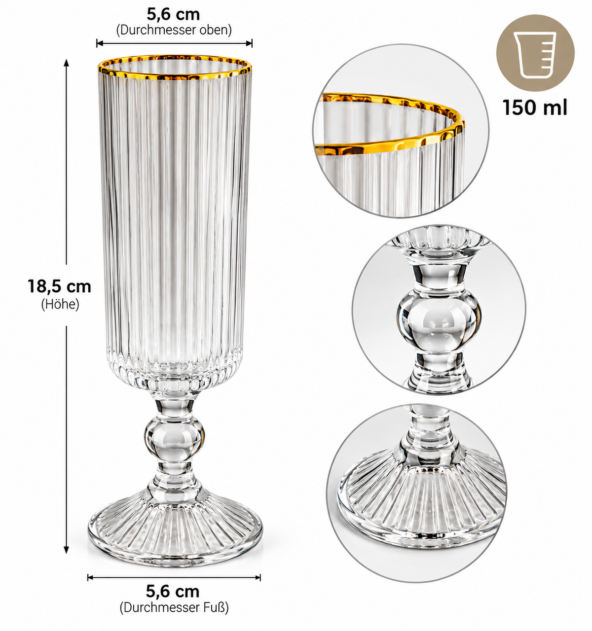 6er Long Gläser Gläser gold Rand ripple Gläser