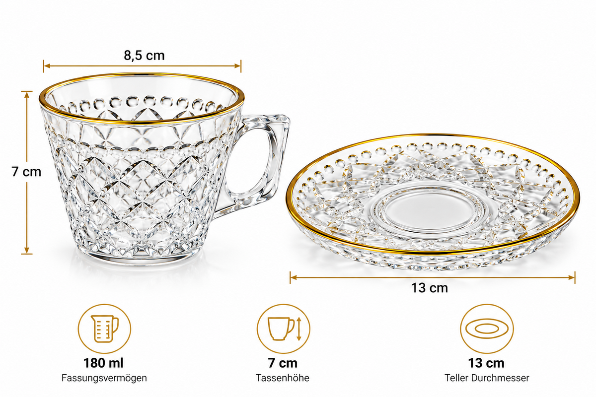12tlg Tee Set Tee Gläser Cappuccino Gläser Gläser mit unter teller