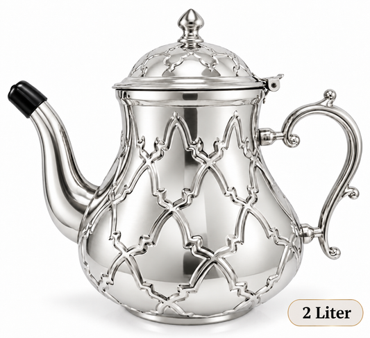 Marokkanische Teekanne mit Induktion orientalisch Teekanne Edelstahl silber 2Liter