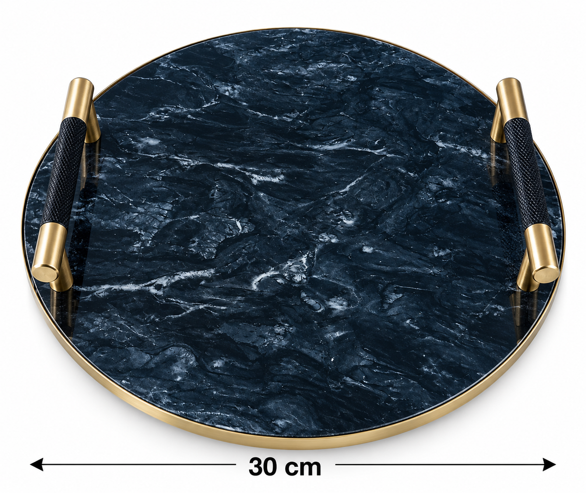 Marmor Tablett Servierplatte Servierbrett 30cm mit gold Rand