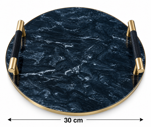 Marmor Tablett Servierplatte Servierbrett 30cm mit gold Rand