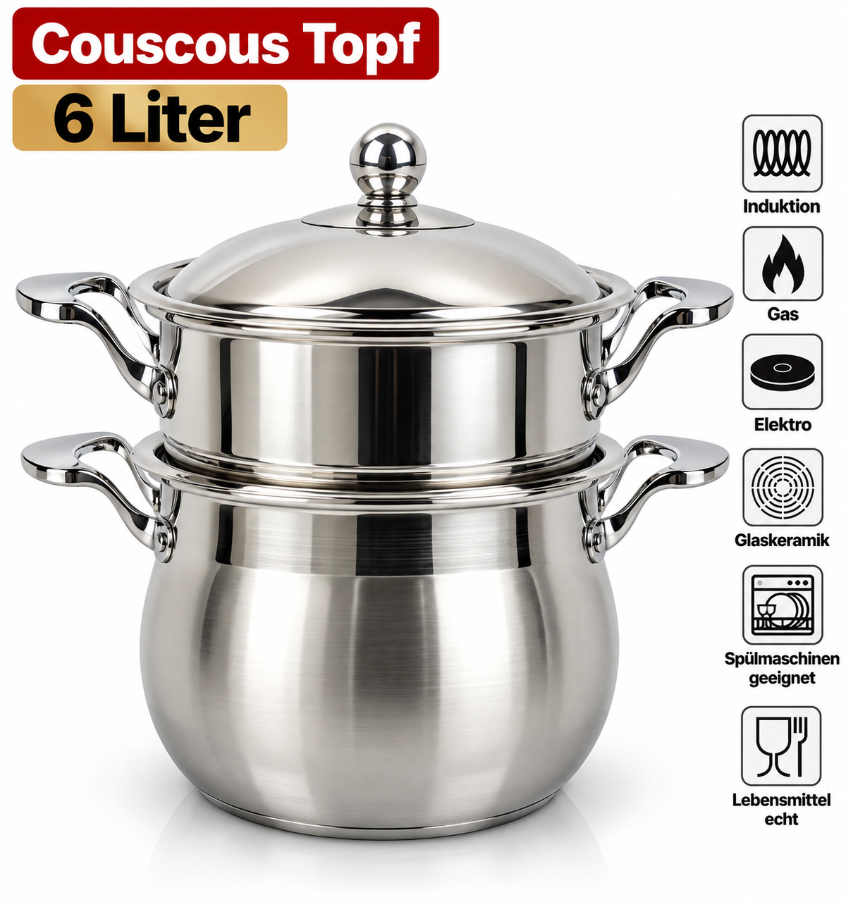 Couscous Topf Couscoussiere Kuskus Dampfgarer Kochtopf Edelstahl Induktion