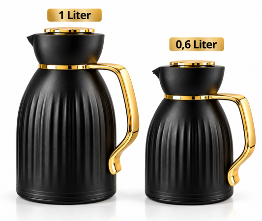 Thermokanne Isolierkanne Schwarz Gold 2tlg