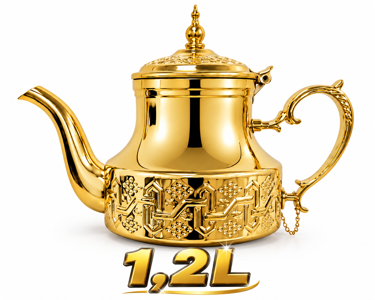 Marokkanische Teekanne Orientalischekanne Gold Edelstahl 1,2L/1,6Liter Induktion geeignet