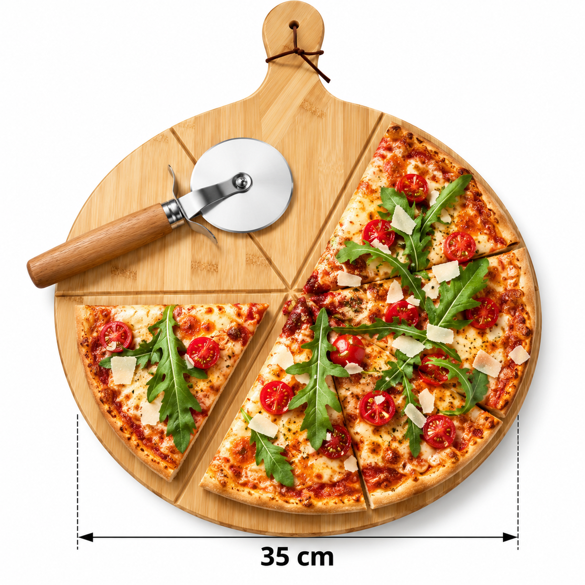 Pizzabrett Serviertablett Pizzaschneidebrett Schneidebrett Bambus rund 35cm