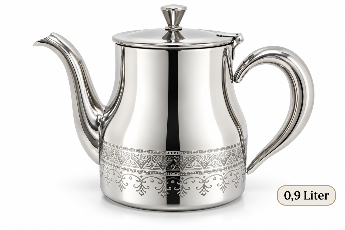 Marokkanische Teekanne mit Induktion orientalisch Tee Kanne Edelstahl silber 900ml