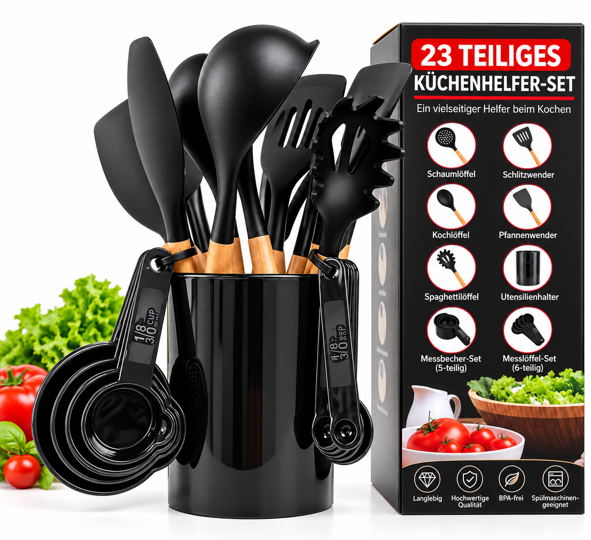 Küchenhelfer Set Küchenutensilien schwarz 23 Teilig
