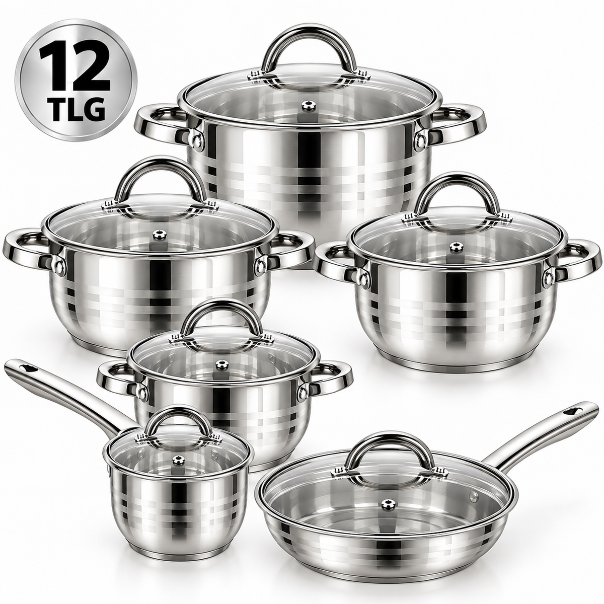 Topfset Induktion 12-teilig Kochtopfset Kochtopf Kochgeschirr