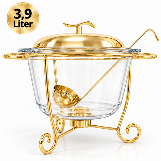 Suppenterrine gold 3,9 Liter glas suppen Terrine mit Teelichte