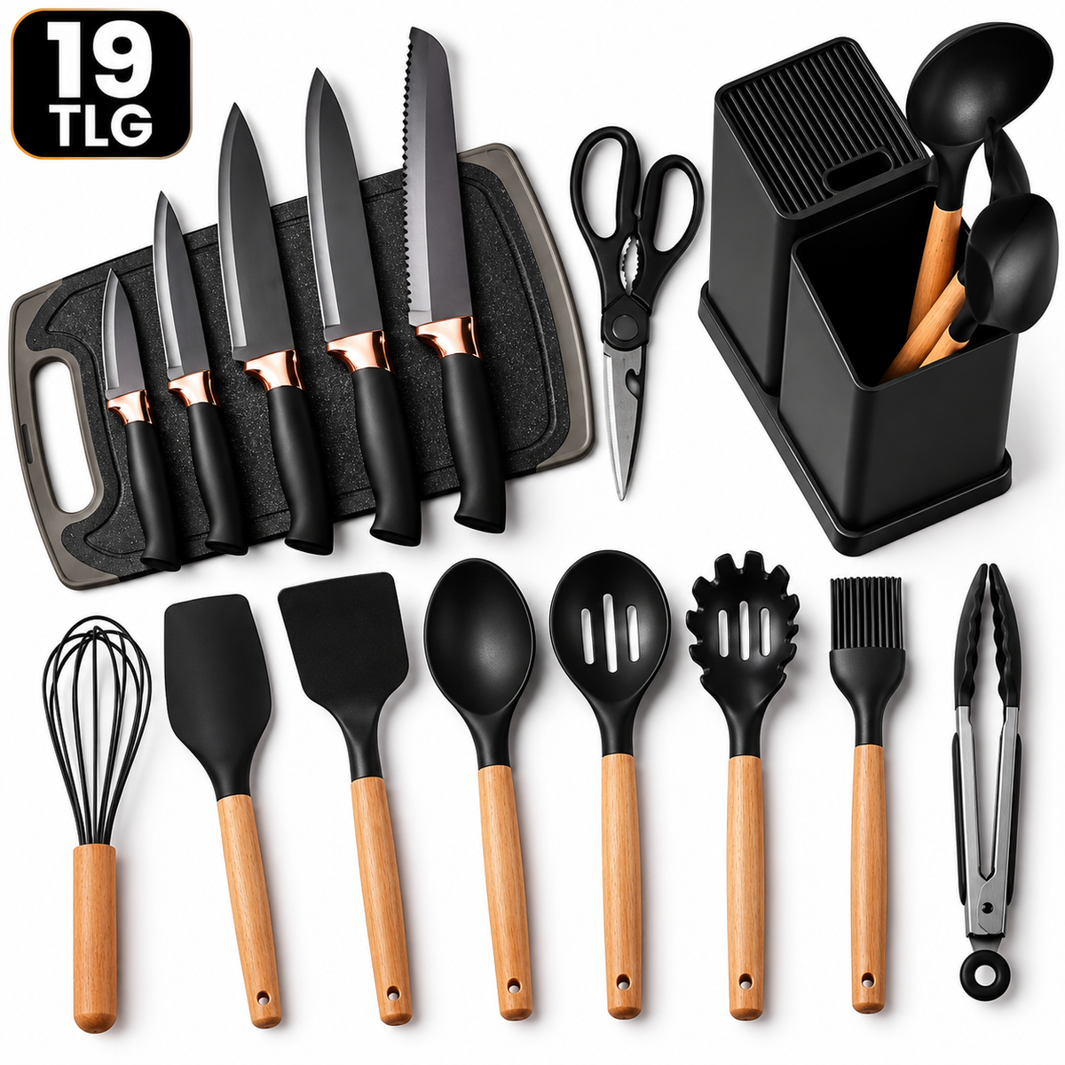 Küchenutensilien schwarz 19tlg