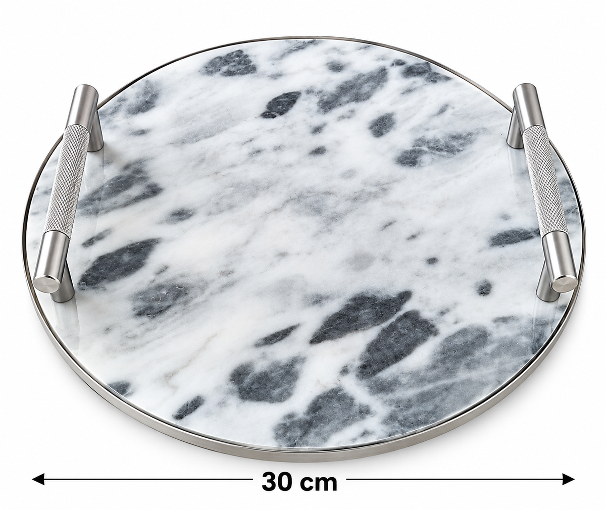 Marmor Tablett Servierplatte Servierbrett 30cm Silber