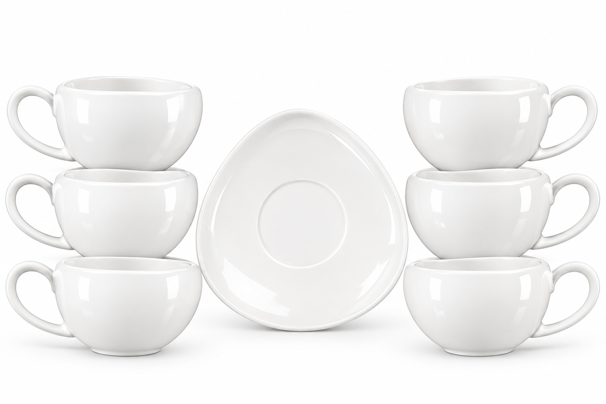 Kaffeetassen Wave 12teilig weiß Porzellan Teetassen Cappuccinotassen
