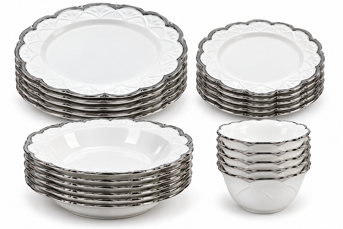 Porzellan Service set Silber Geschirr Teller Tafelservice 6pers 24Tlg