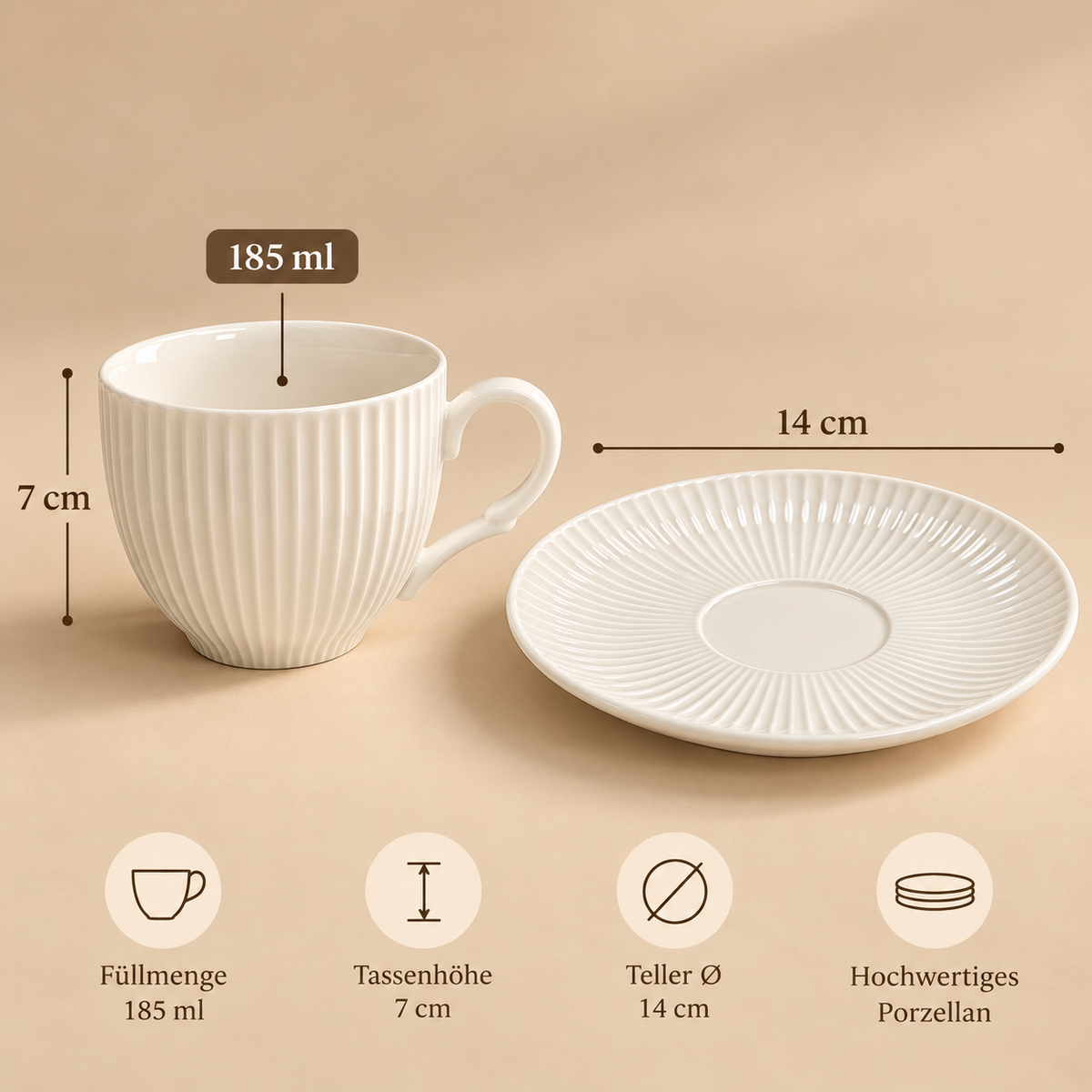 Kaffee service 12-Tlg mit Untertassen aus Porzellan mit Stand Akazienholz  Stand 6pers