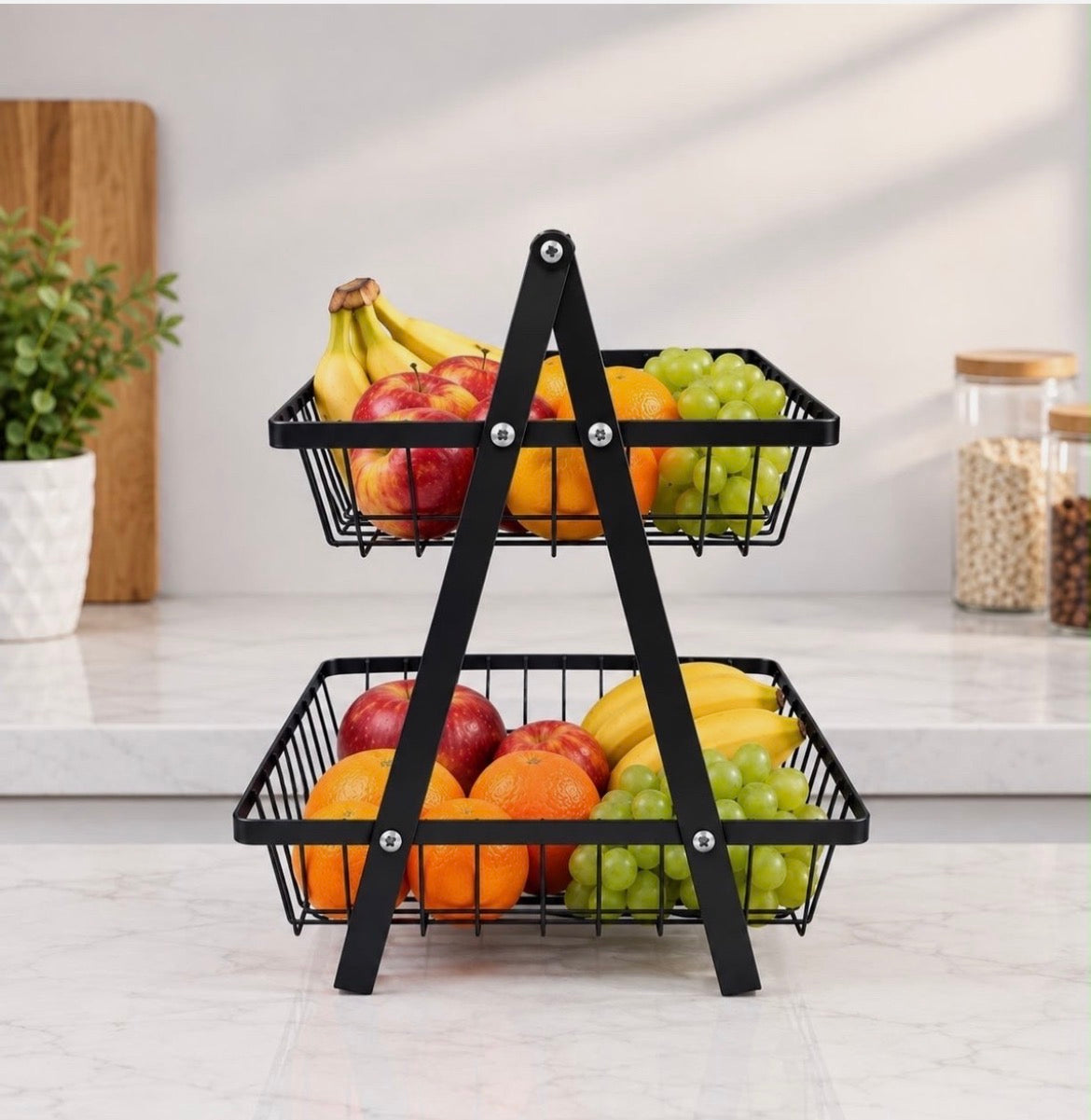 2-Etagere schwarz Metall Obstkorb Servierständer Obstschale Dekoschale Gemüse Brotkorb