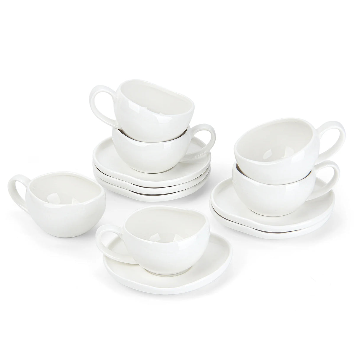 Kaffeetassen Wave 12teilig weiß Porzellan Teetassen Cappuccinotassen