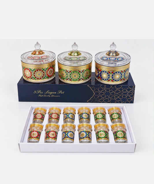 12 Teegläser zalija mit 3 glas Snack Schalen
