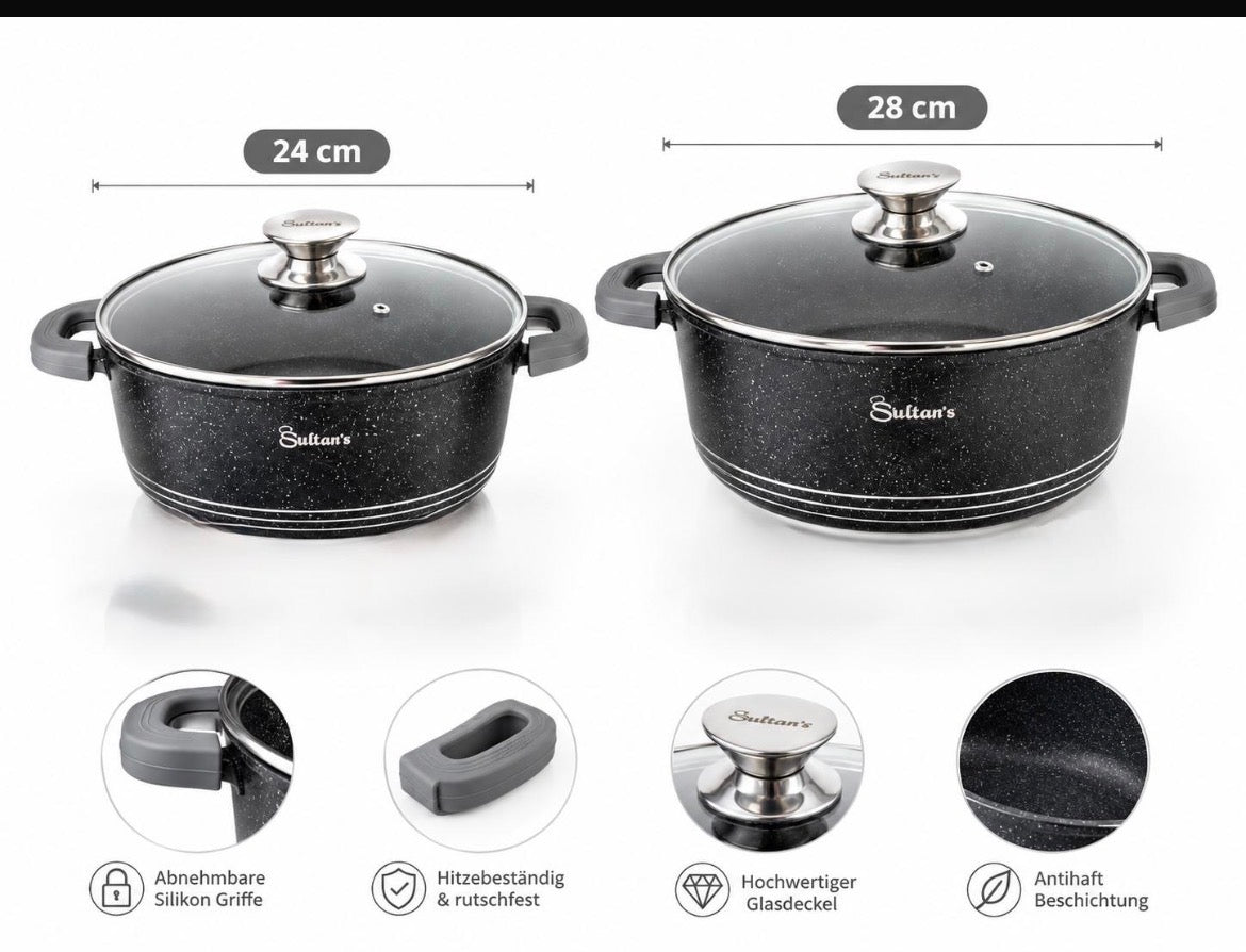 Koch-Topf mit Glasdeckel Casserole Antihaft Granitbeschichtung Induktion