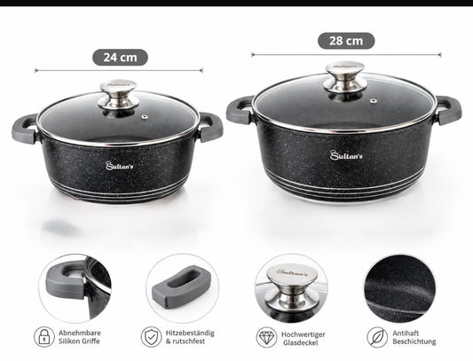 Koch-Topf mit Glasdeckel Casserole Antihaft Granitbeschichtung Induktion