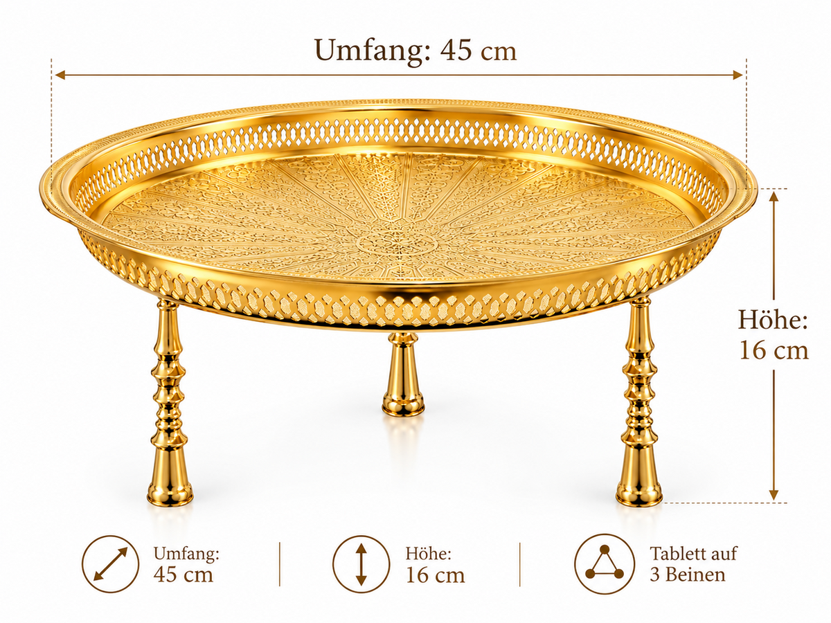 Tablett gold Tablett Silber Tablett auf 3 Beine orientalisch Tablett