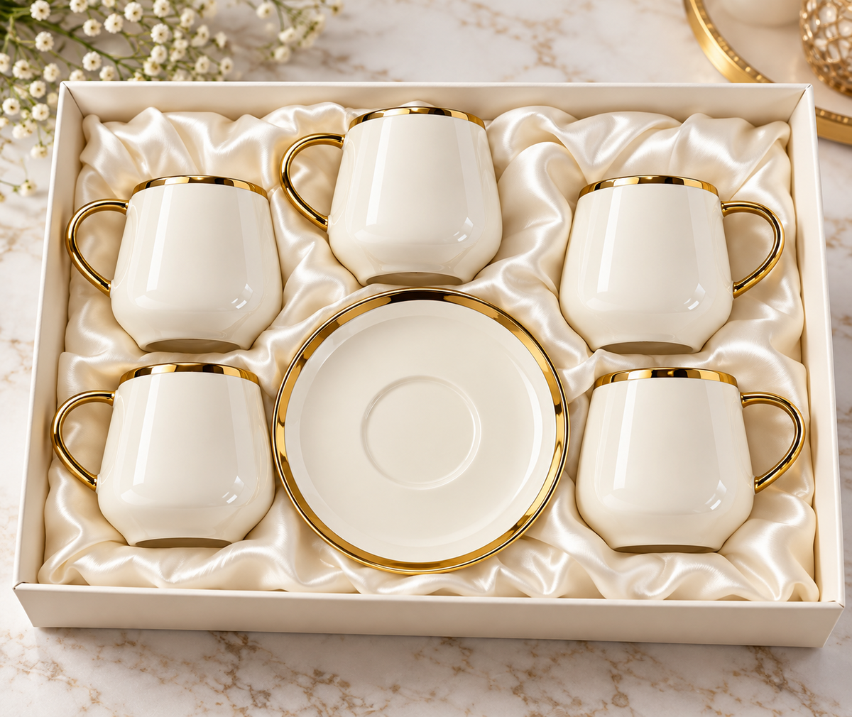 12tlg Kaffee Tassen Tassen Set gold Porzellan Tassen