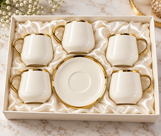 12tlg Kaffee Tassen Tassen Set gold Porzellan Tassen