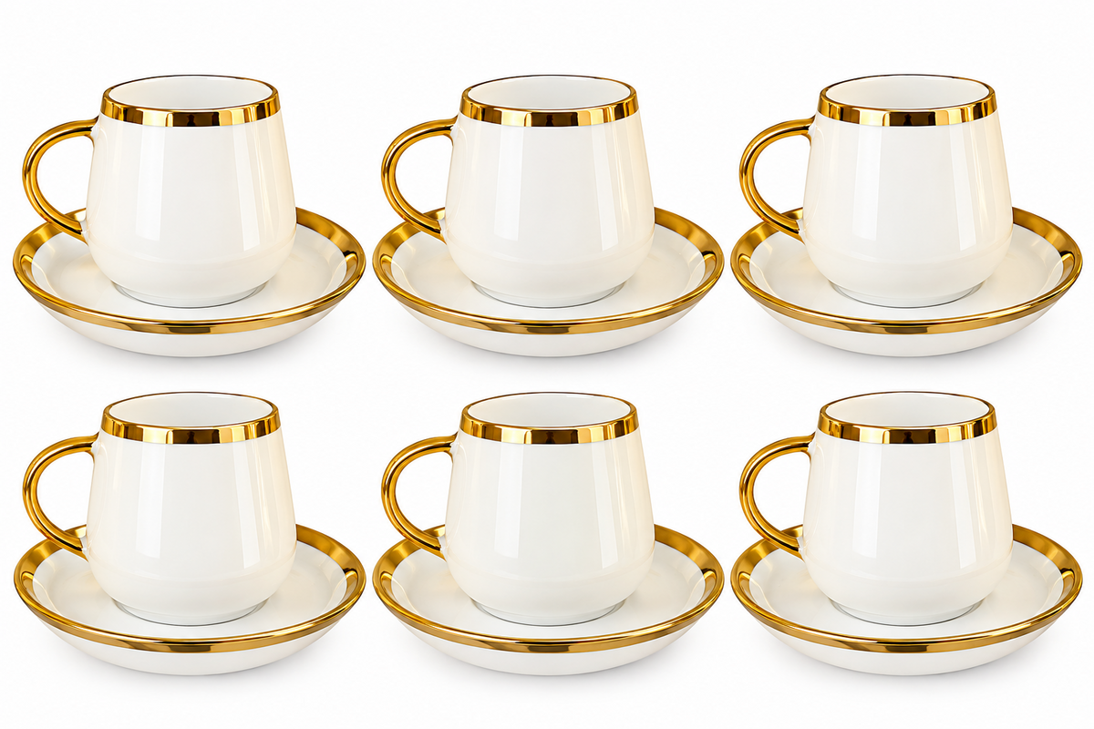 12tlg Kaffee Tassen Tassen Set gold Porzellan Tassen