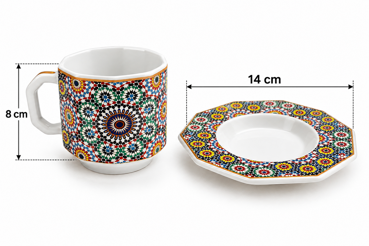 12tlg Kaffeetassen Set mit Untertassen MOZAIK Kaffeetassen orientalisch ZALIJA