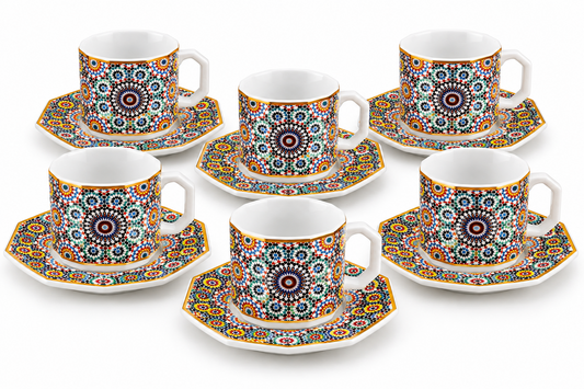 12tlg Kaffeetassen Set mit Untertassen MOZAIK Kaffeetassen orientalisch ZALIJA
