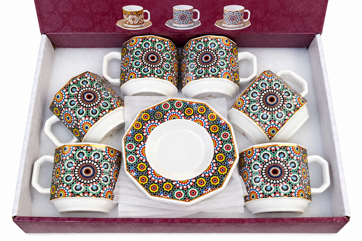 12tlg Kaffeetassen Set mit Untertassen MOZAIK Kaffeetassen orientalisch ZALIJA