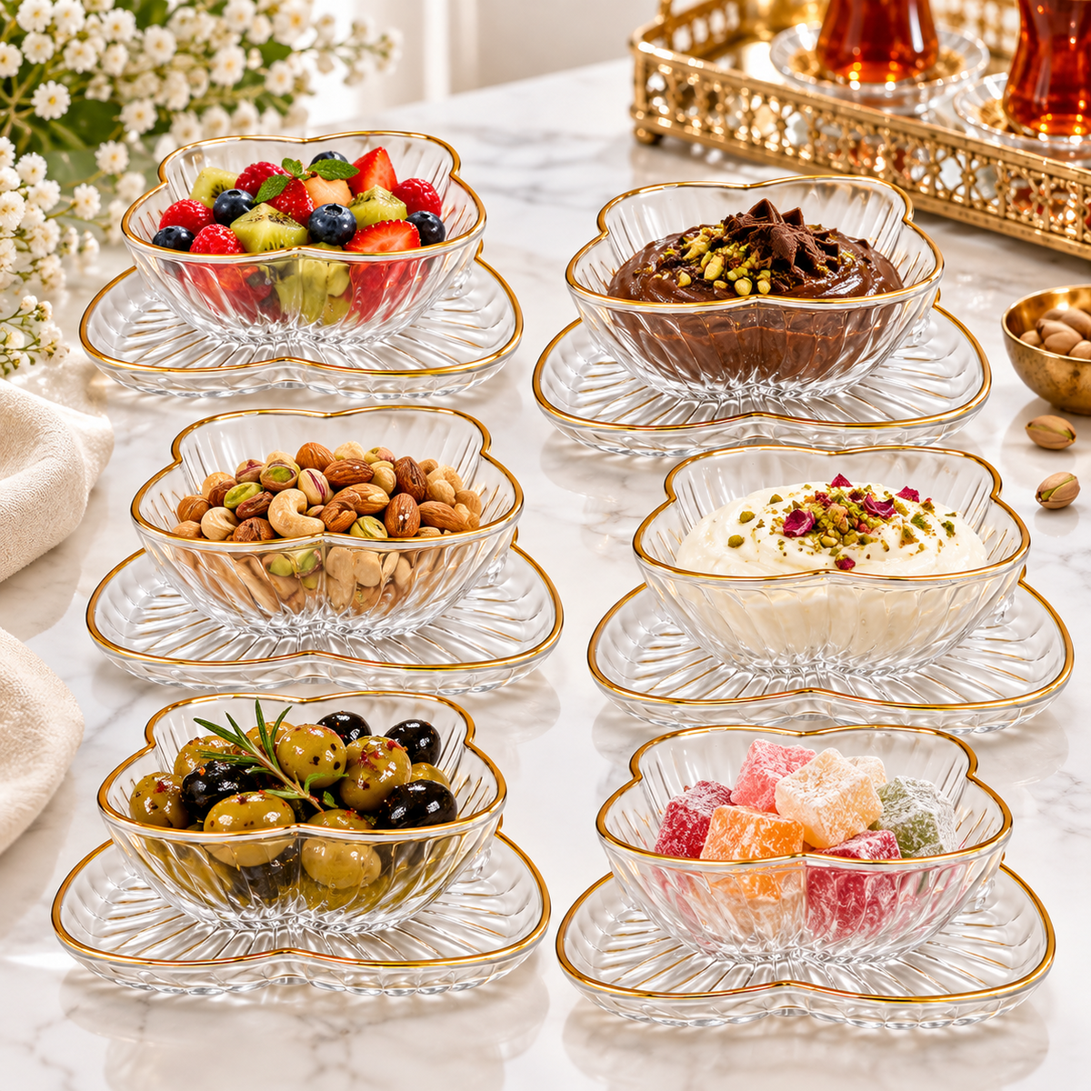 Schalen Set Glas Schalen Dessert Schalen Snack Schalen – Amina Home Deko