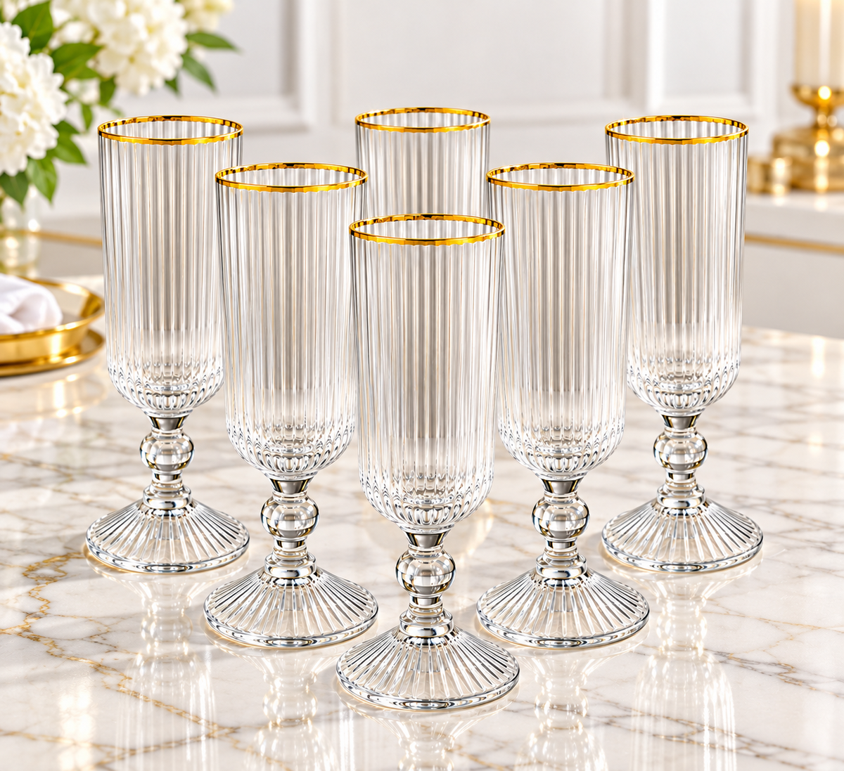 6er Long Gläser Gläser gold Rand ripple Gläser