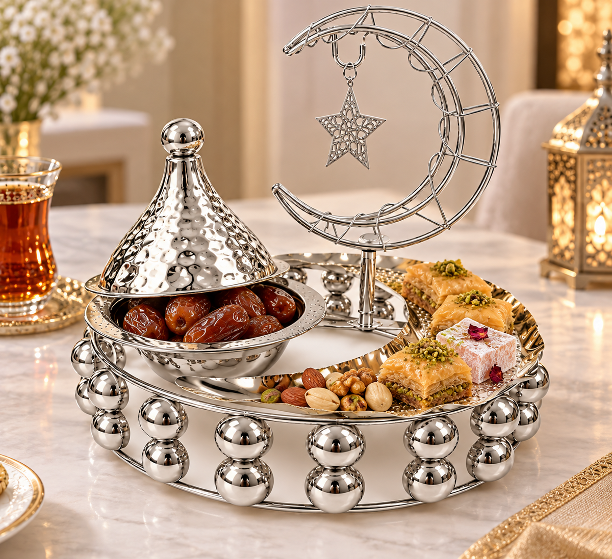 Platte Edehlstahl Platte Ramadan Platte Mond Stern Platte Servier