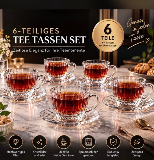 Tee Gläser, Gläser Set mit unter teller