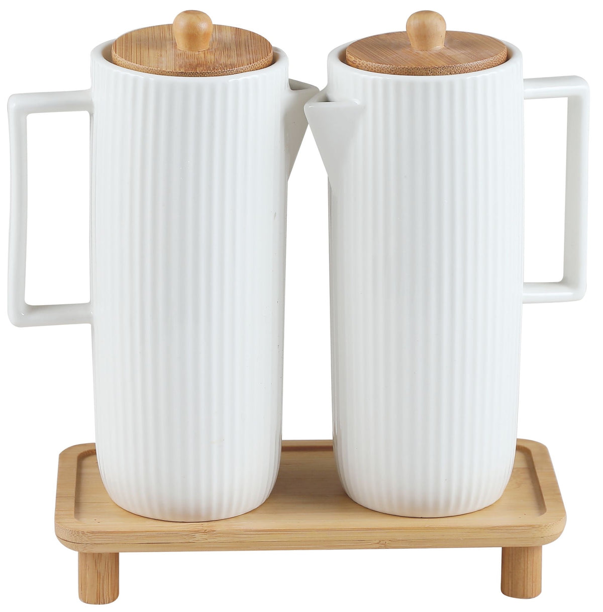 Essig Öl Flaschen Set aus Porzellan mit holztablett